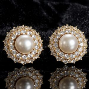 Pearl Halo Crystal Stud Earrings